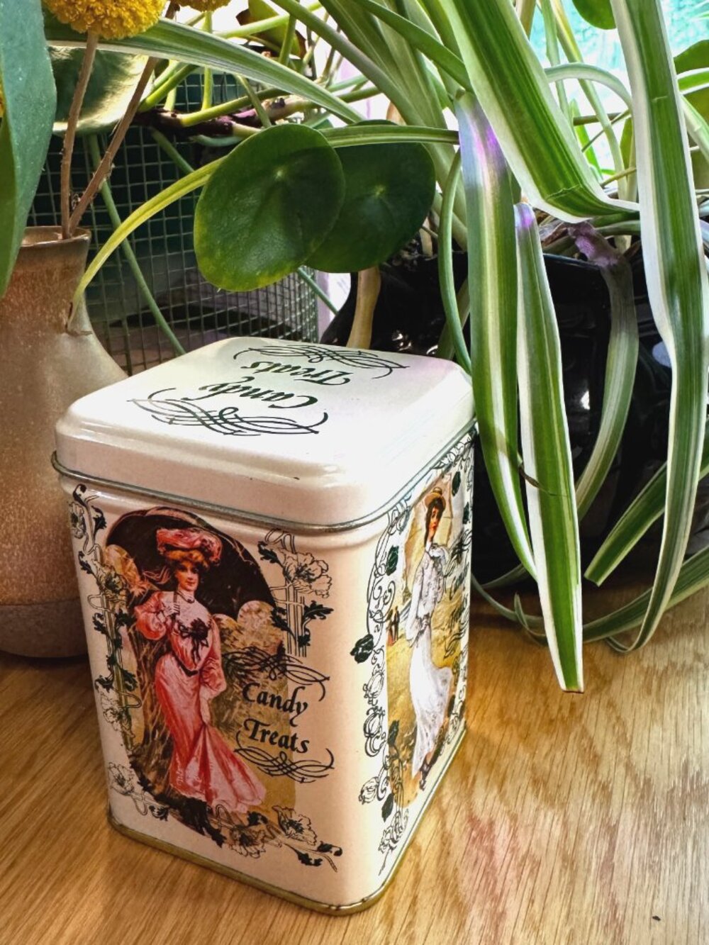 Candy Treats Lidded Tin Box, Victorian Styled Design, Vintage Circa 1990